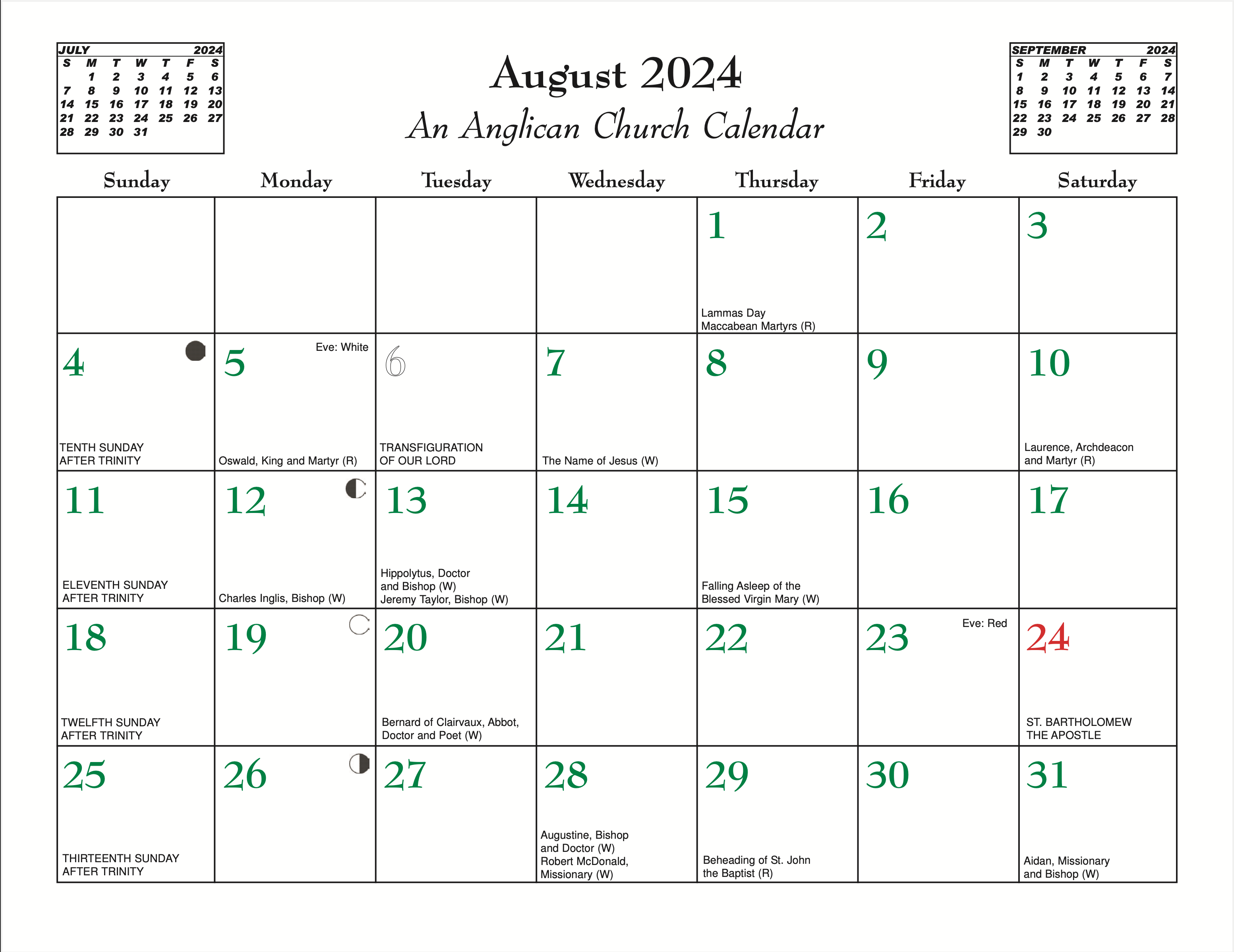 An Anglican Church Calendar 2024 – St. Peter Publications