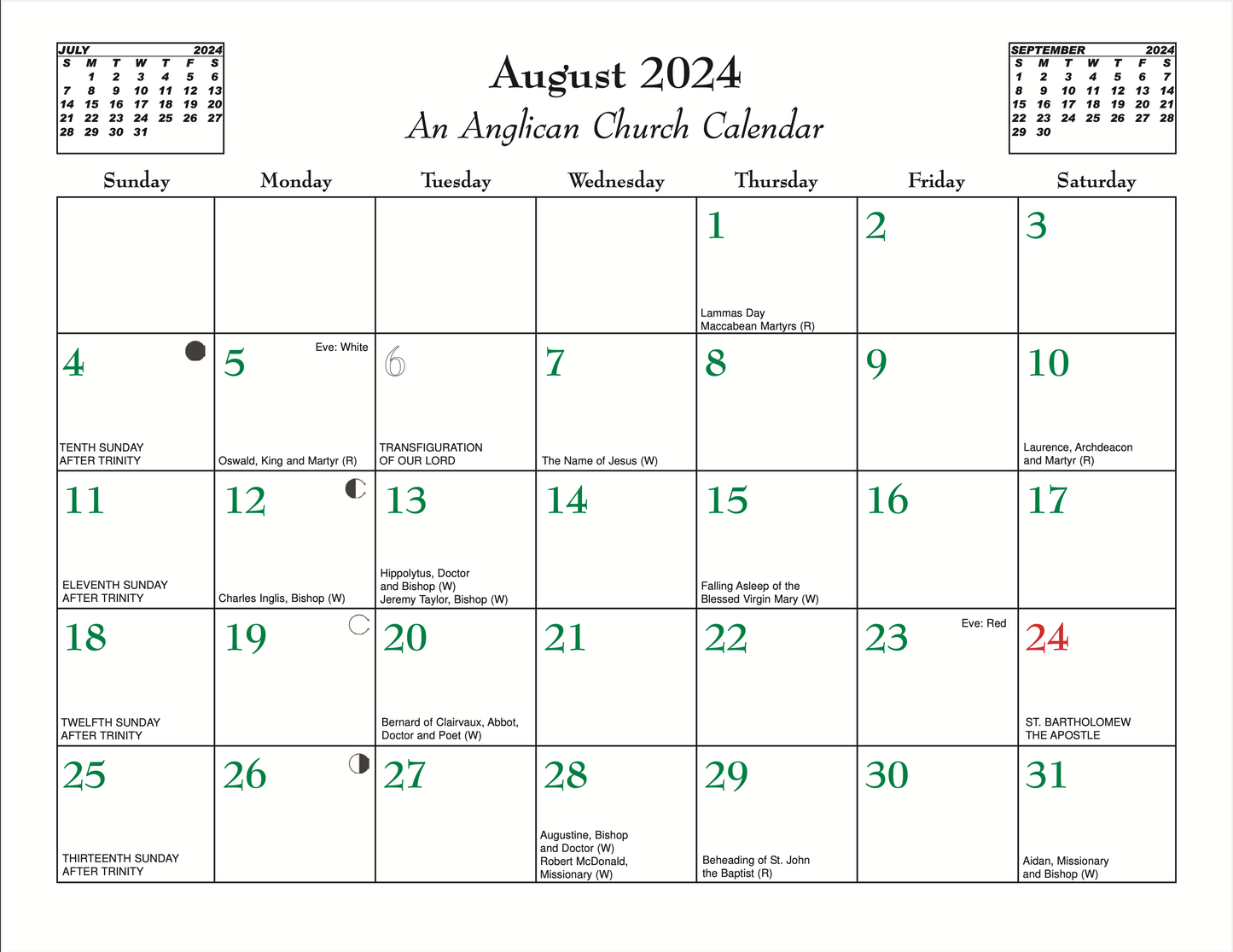 An Anglican Church Calendar 2024
